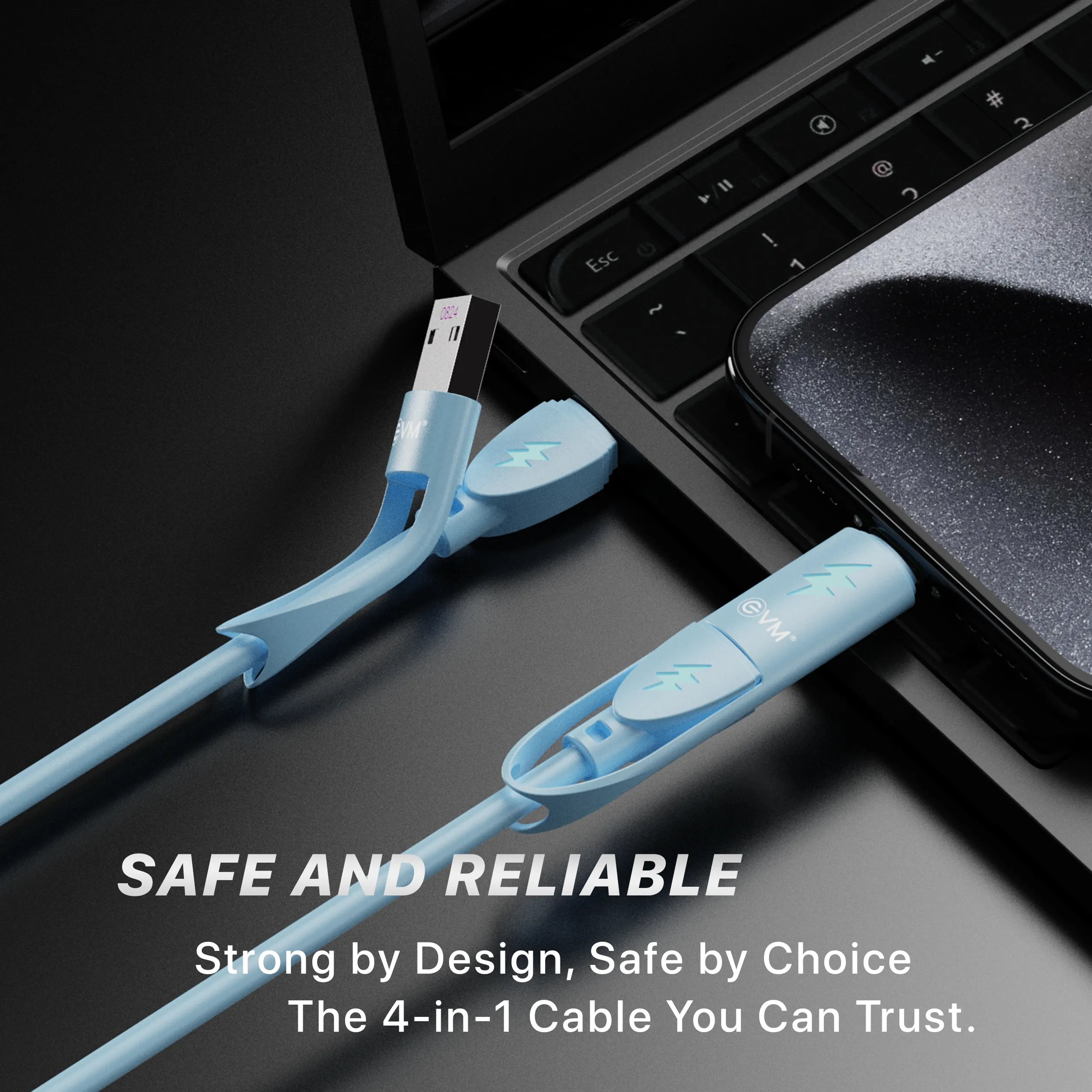 EVM 4-in-1 Charge & Sync Cable 60W 1M (USB | Iphone | Type-C) EVM-M-5-BU view 7
